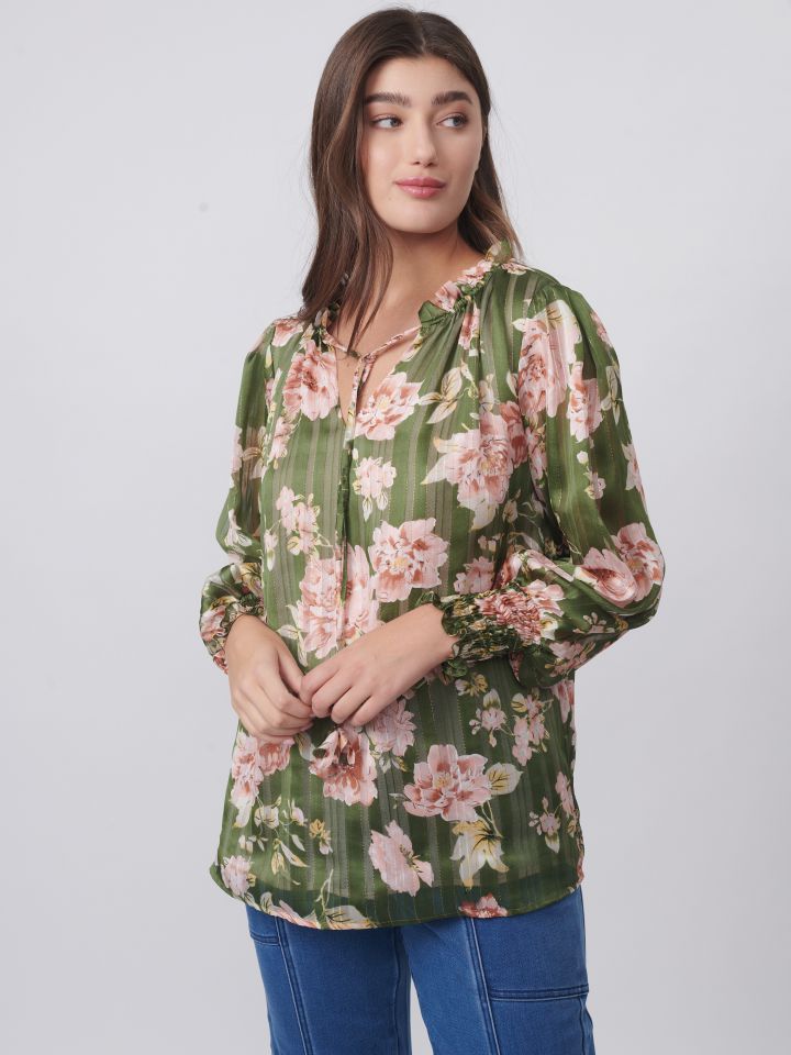 חולצה דפוס פתח מלמלה בצבע זית