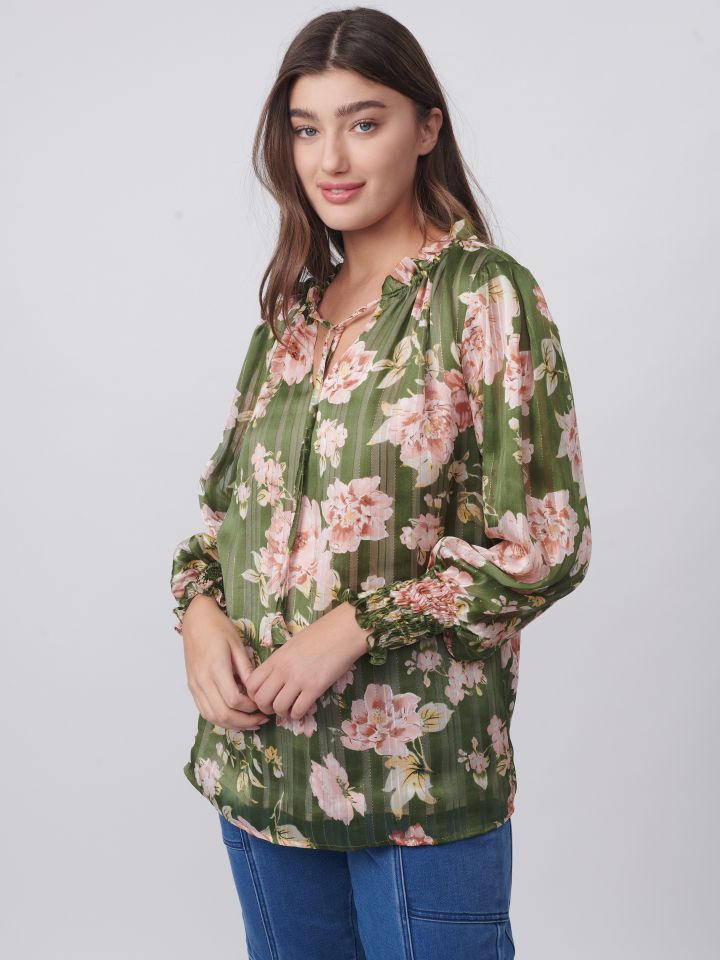 חולצה דפוס פתח מלמלה בצבע זית