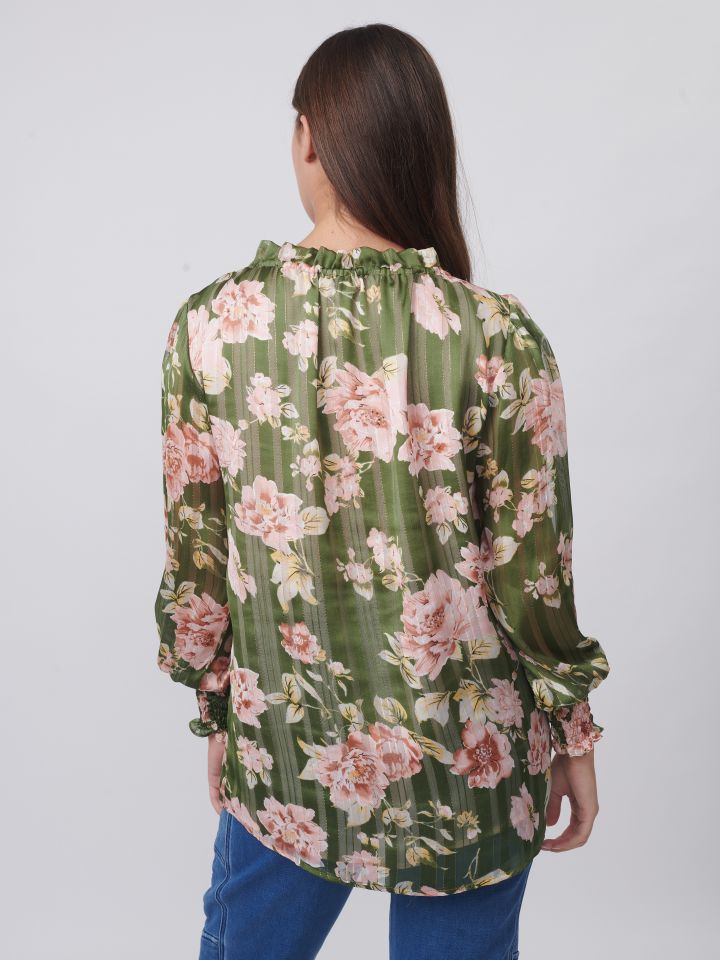 חולצה דפוס פתח מלמלה בצבע זית