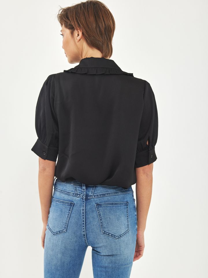 חולצה מכופתרת מלמלה בצבע שחור