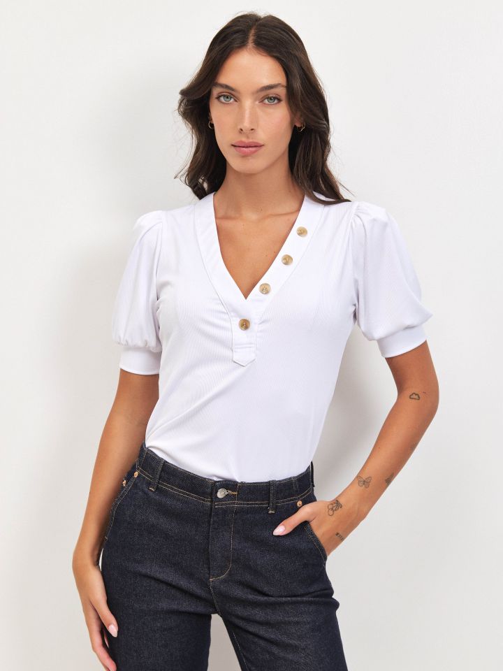חולצה ריב PARIS V בצבע לבן
