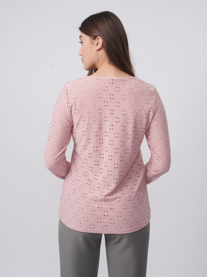 חולצה תחרה עניבה בצבע ורוד עתיק