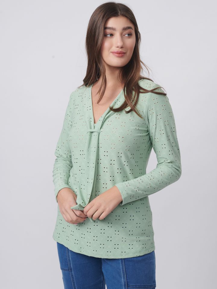 חולצה תחרה עניבה בצבע ירוק בהיר