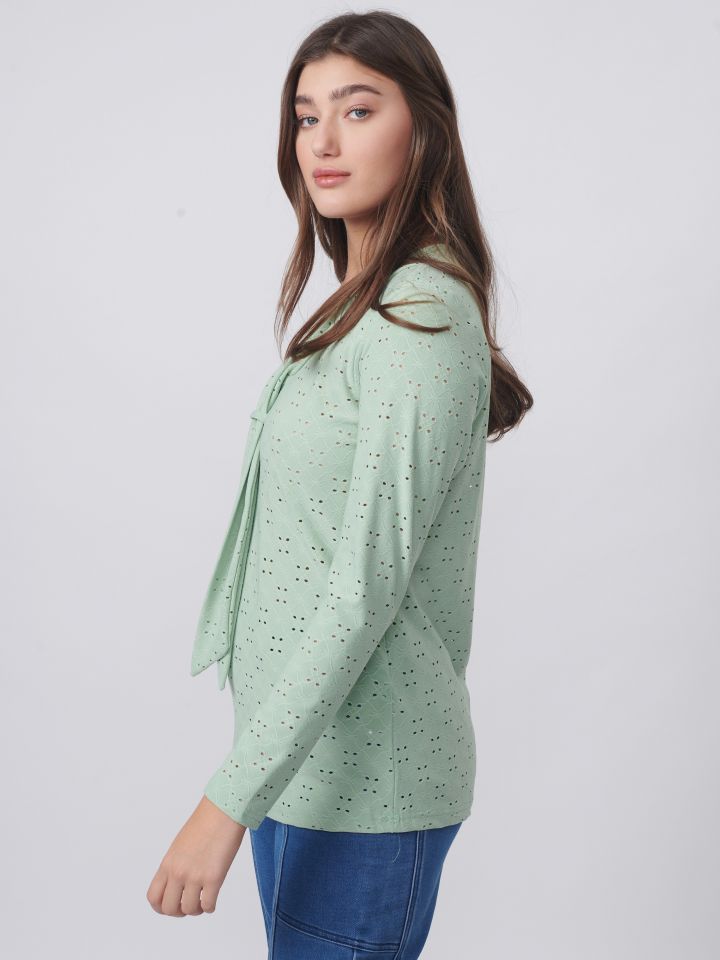 חולצה תחרה עניבה בצבע ירוק בהיר