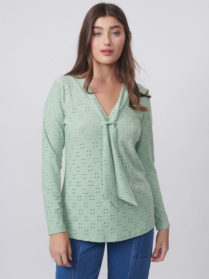 חולצה תחרה עניבה בצבע ירוק בהיר