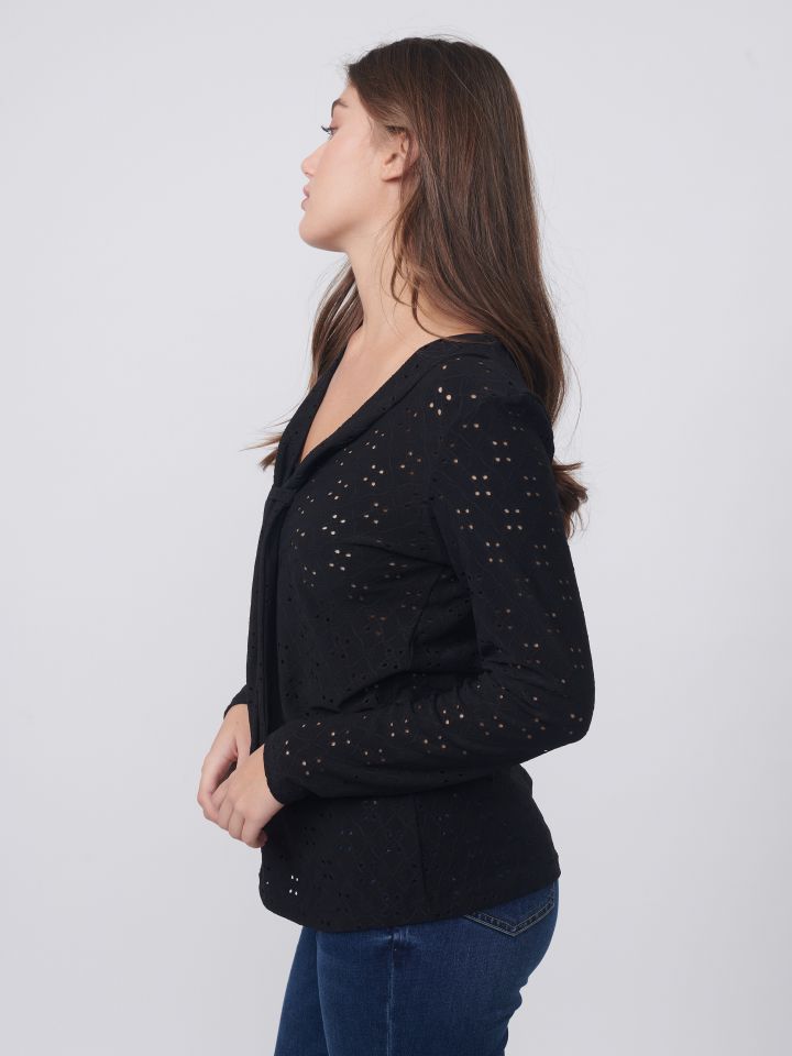 חולצה תחרה עניבה בצבע שחור