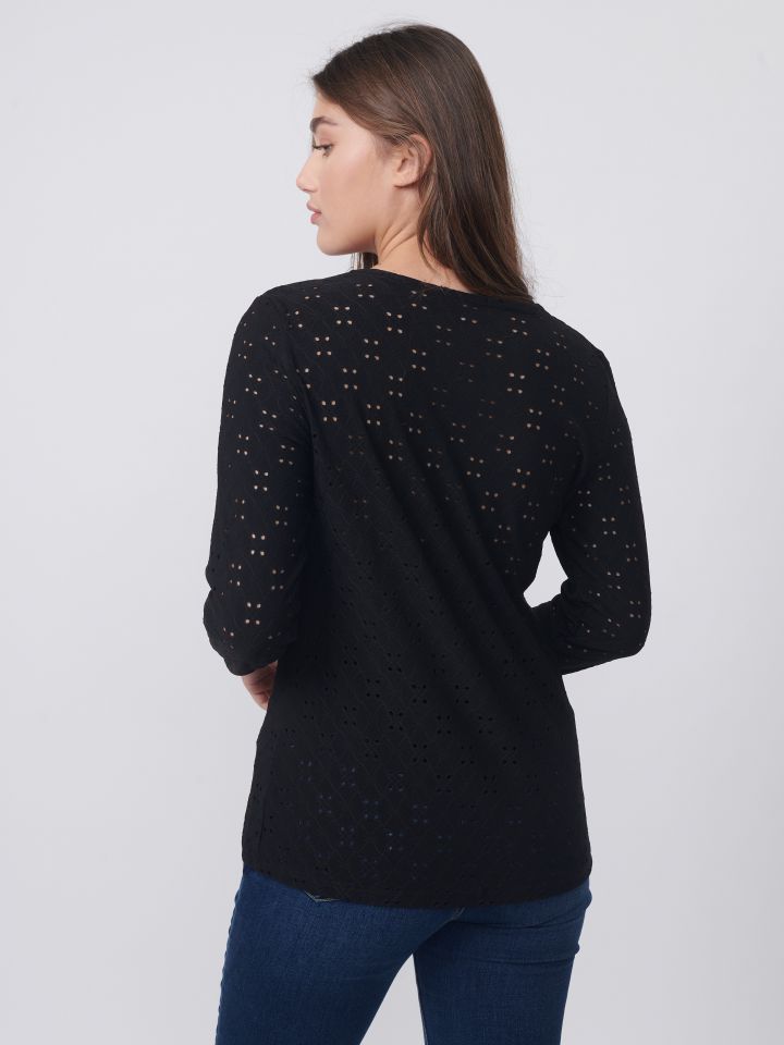 חולצה תחרה עניבה בצבע שחור