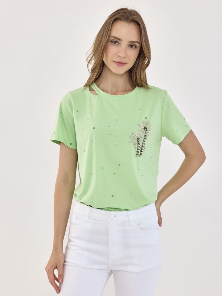 חולצה יהלומים דקל בצבע ירוק אניס