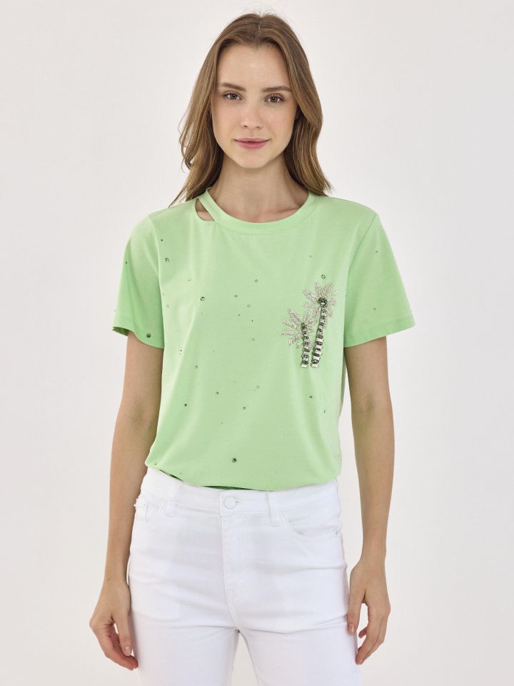 חולצה יהלומים דקל בצבע ירוק אניס