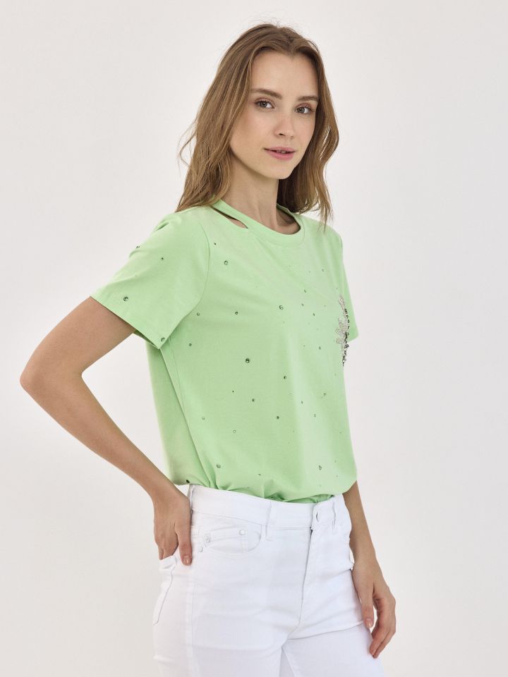 חולצה יהלומים דקל בצבע ירוק אניס