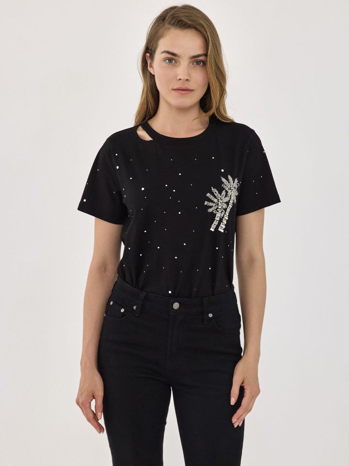 חולצה יהלומים דקל בצבע שחור