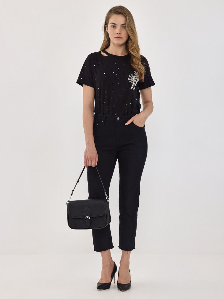 חולצה יהלומים דקל בצבע שחור