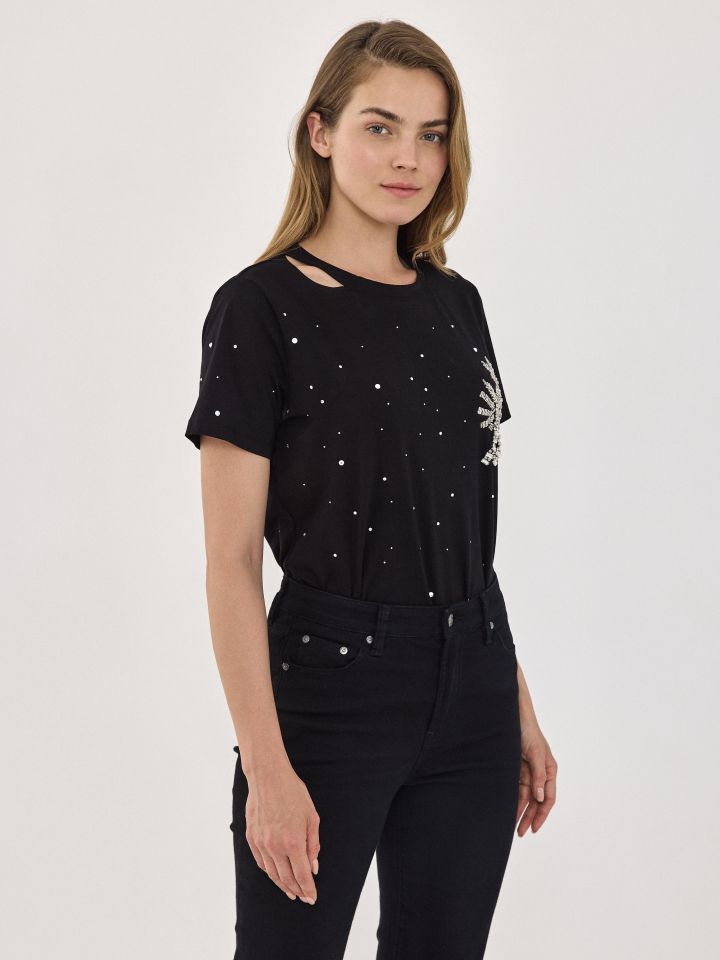 חולצה יהלומים דקל בצבע שחור