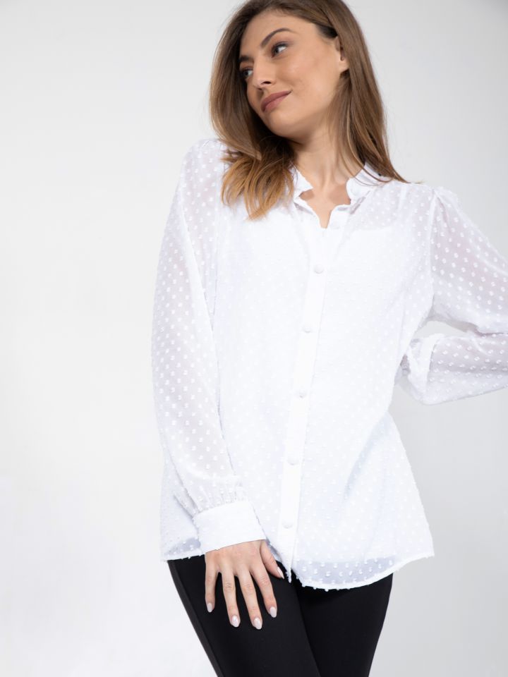 חולצה שינה שרוול ארוך בצבע לבן