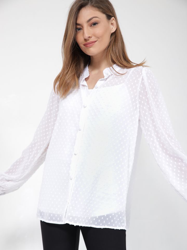 חולצה שינה שרוול ארוך בצבע לבן