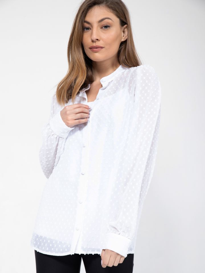חולצה שינה שרוול ארוך בצבע לבן