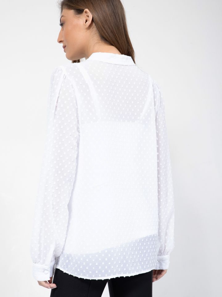 חולצה שינה שרוול ארוך בצבע לבן