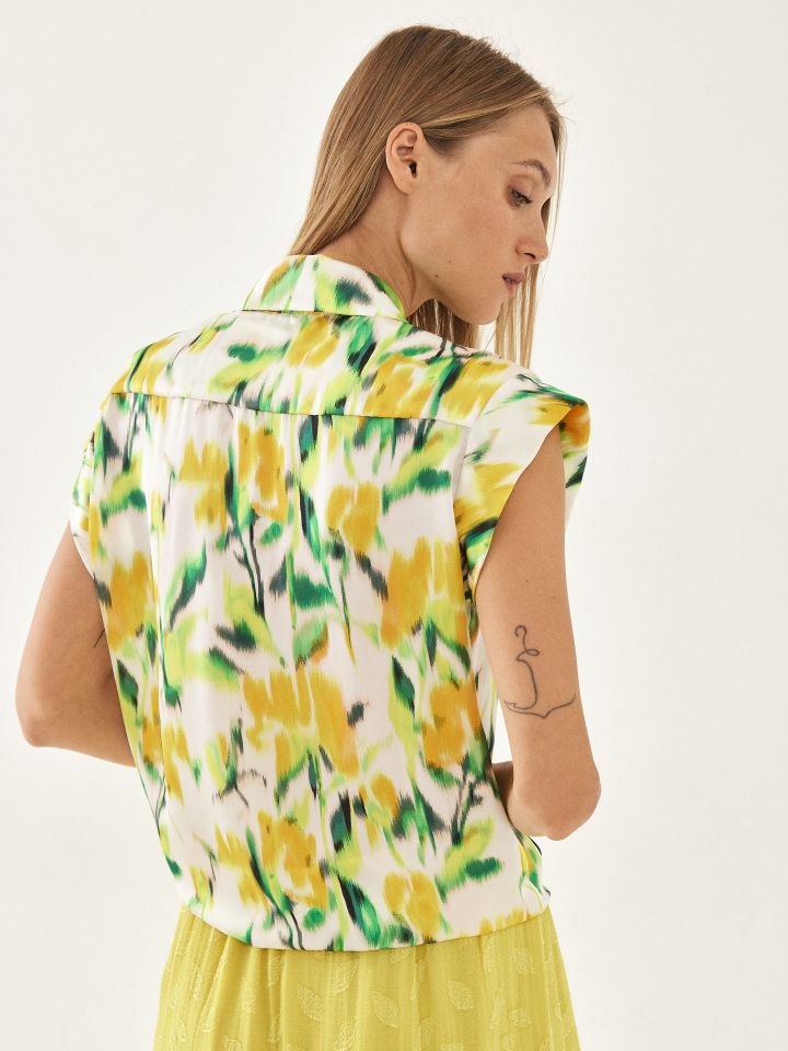 חולצה סטן קשירה דפוס בצבע ירוק בהיר