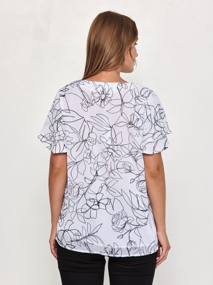 חולצה V דפוס PROMO בצבע לבן