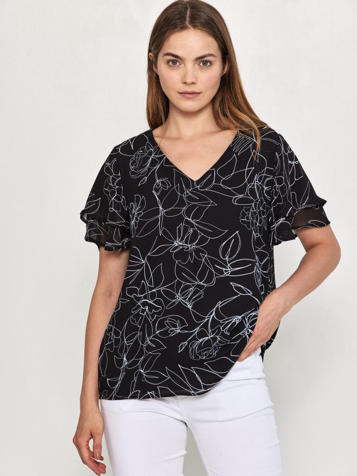 חולצה V דפוס PROMO בצבע שחור