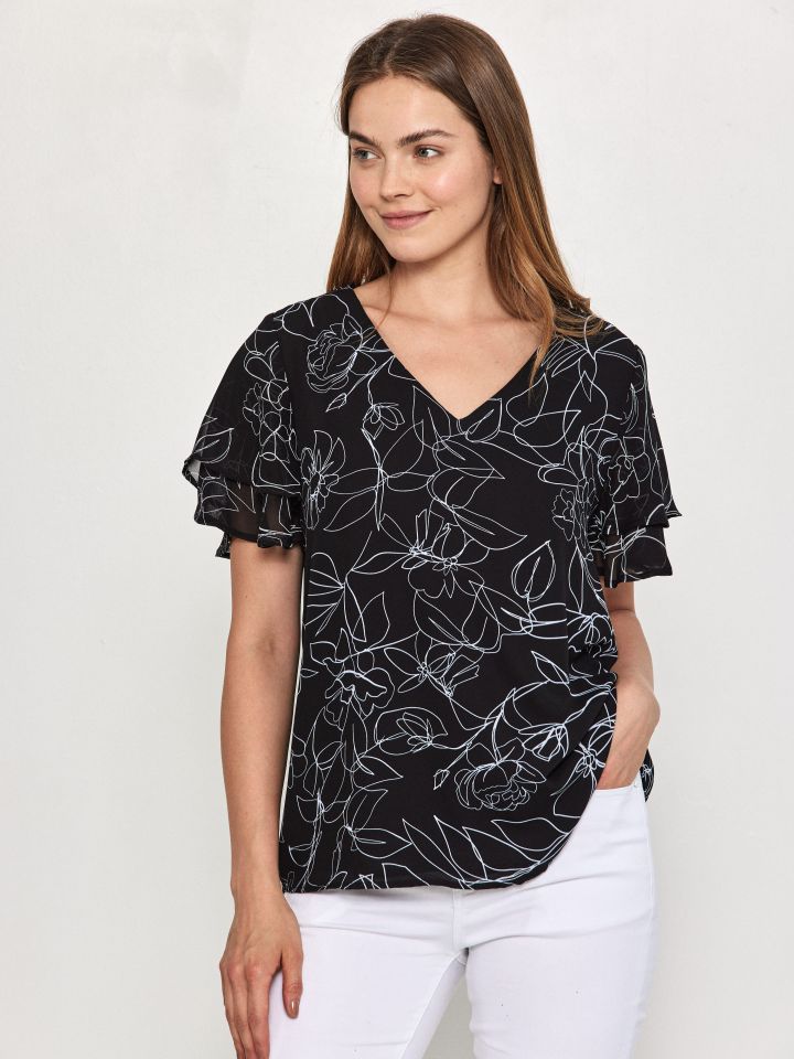 חולצה V דפוס PROMO בצבע שחור