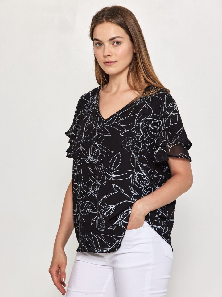 חולצה V דפוס PROMO בצבע שחור