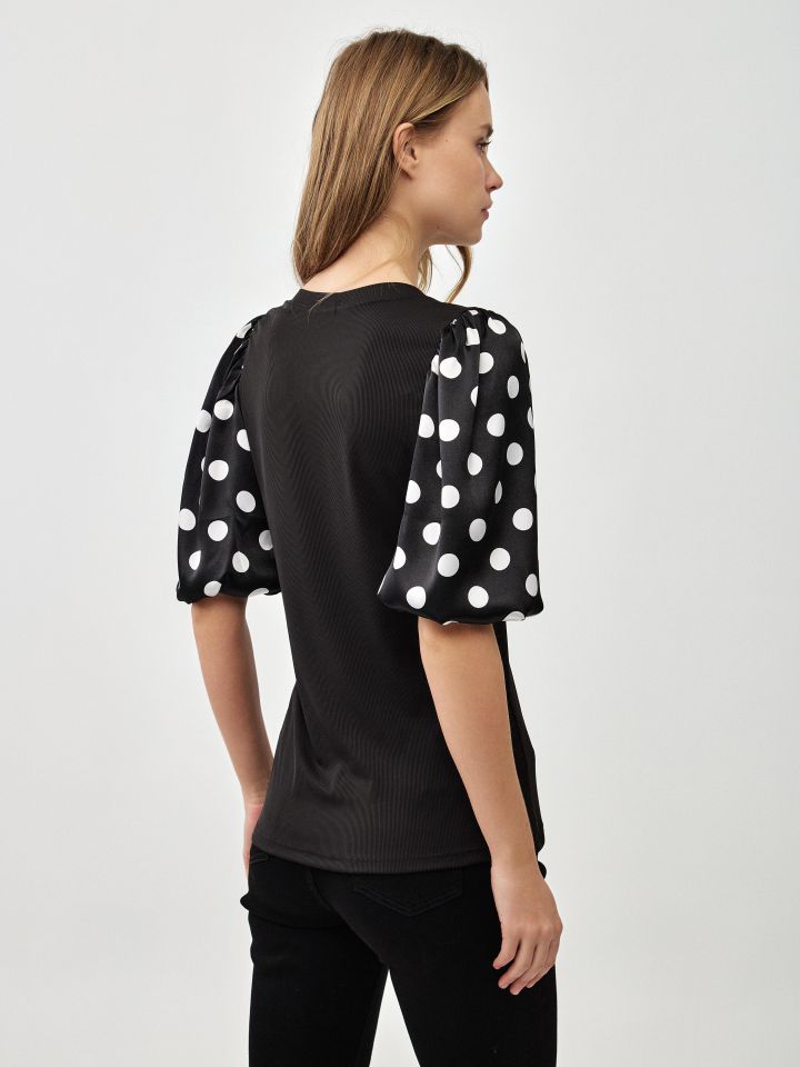 חולצה ריב V שרוול דפוס בצבע נקודות