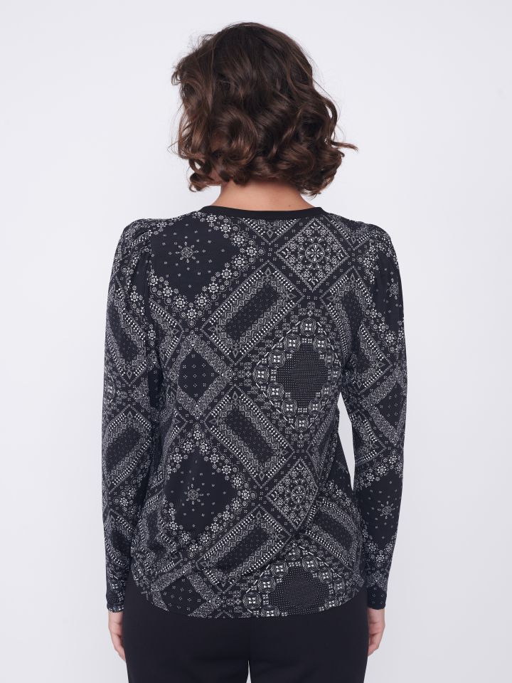 חולצה V דפוס קשירה PROMO בצבע שחור