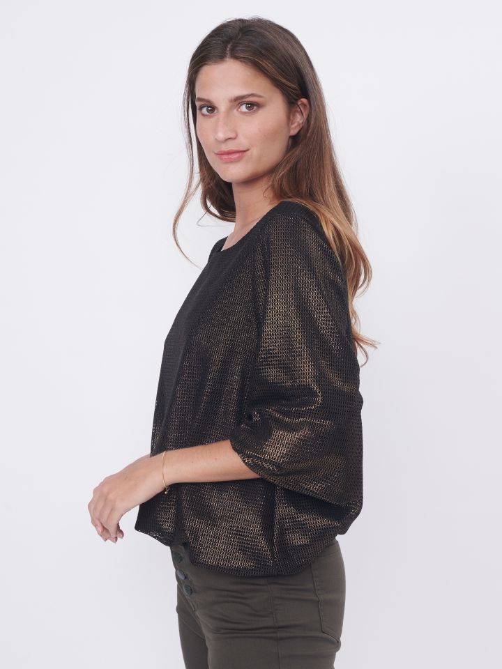 חולצה בלון תחרה בצבע שחור לורקס