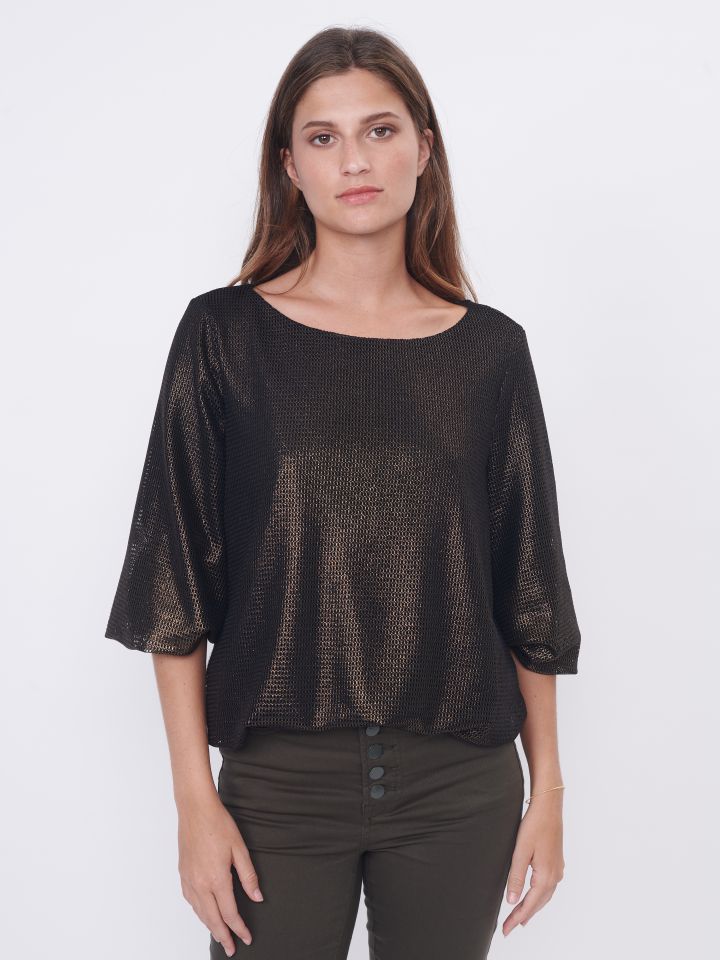 חולצה בלון תחרה בצבע שחור לורקס