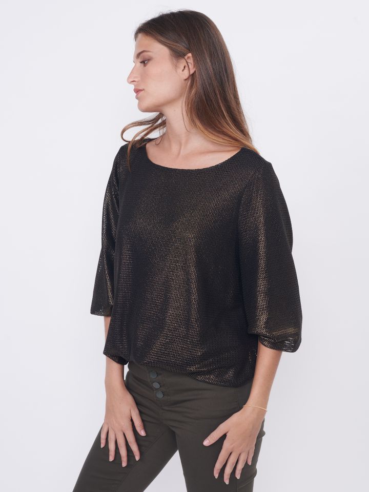 חולצה בלון תחרה בצבע שחור לורקס