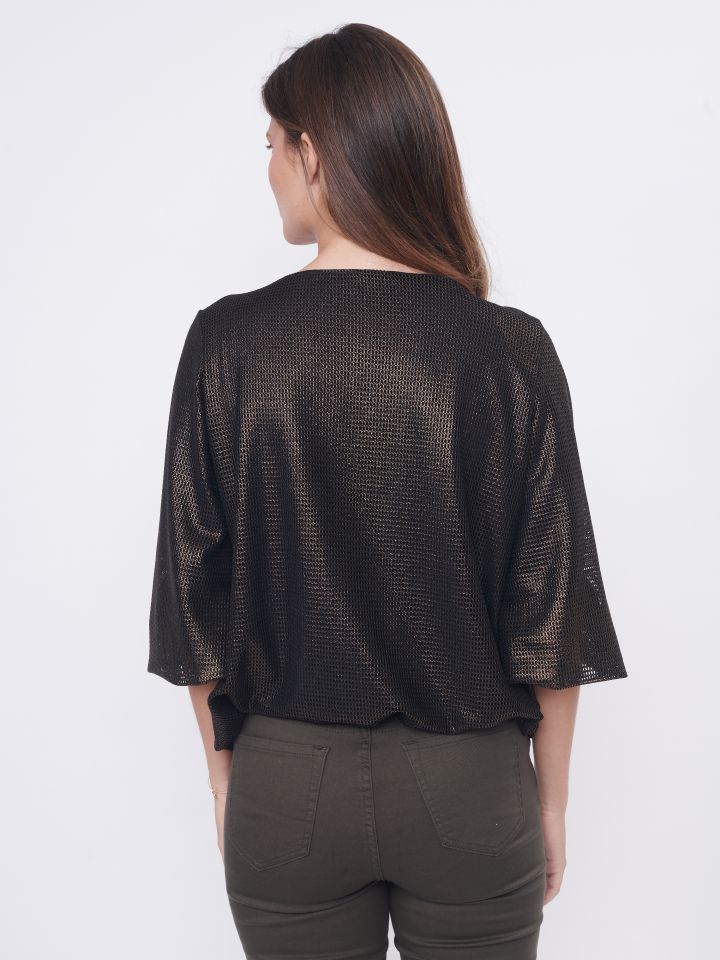 חולצה בלון תחרה בצבע שחור לורקס