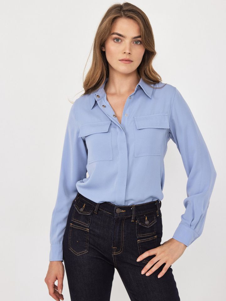 חולצה לחצניות כיסים בצבע תכלת אורלי