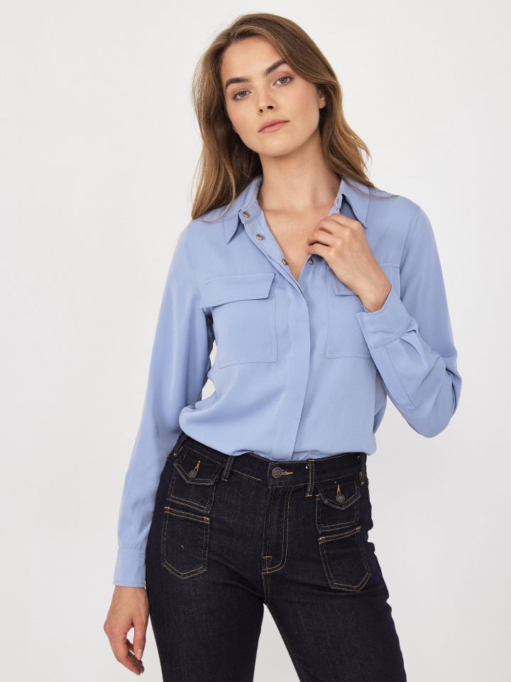 חולצה לחצניות כיסים בצבע תכלת אורלי