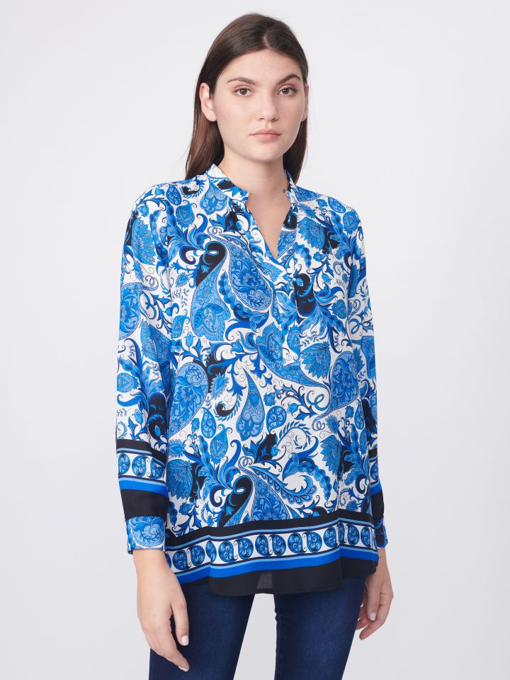 חולצה שינה בורדורה בצבע כחול/לבן