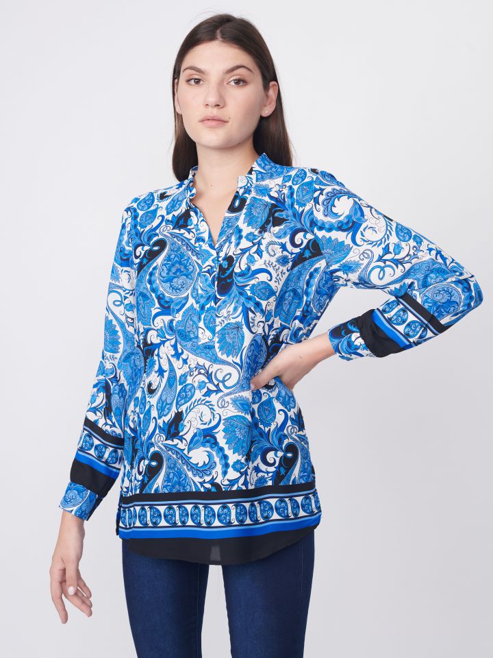 חולצה שינה בורדורה בצבע כחול/לבן