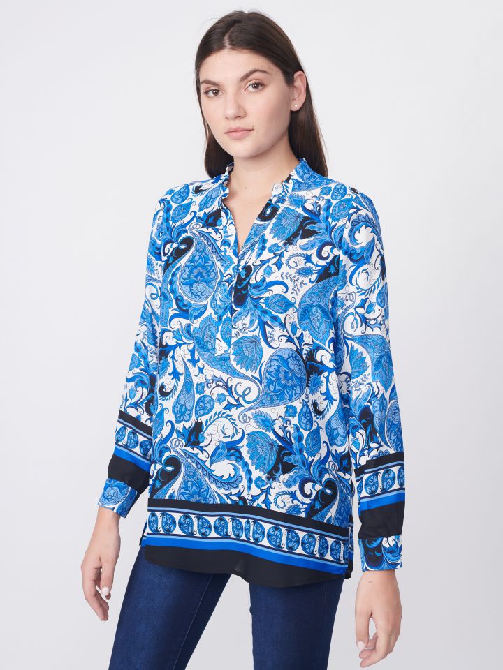 חולצה שינה בורדורה בצבע כחול/לבן