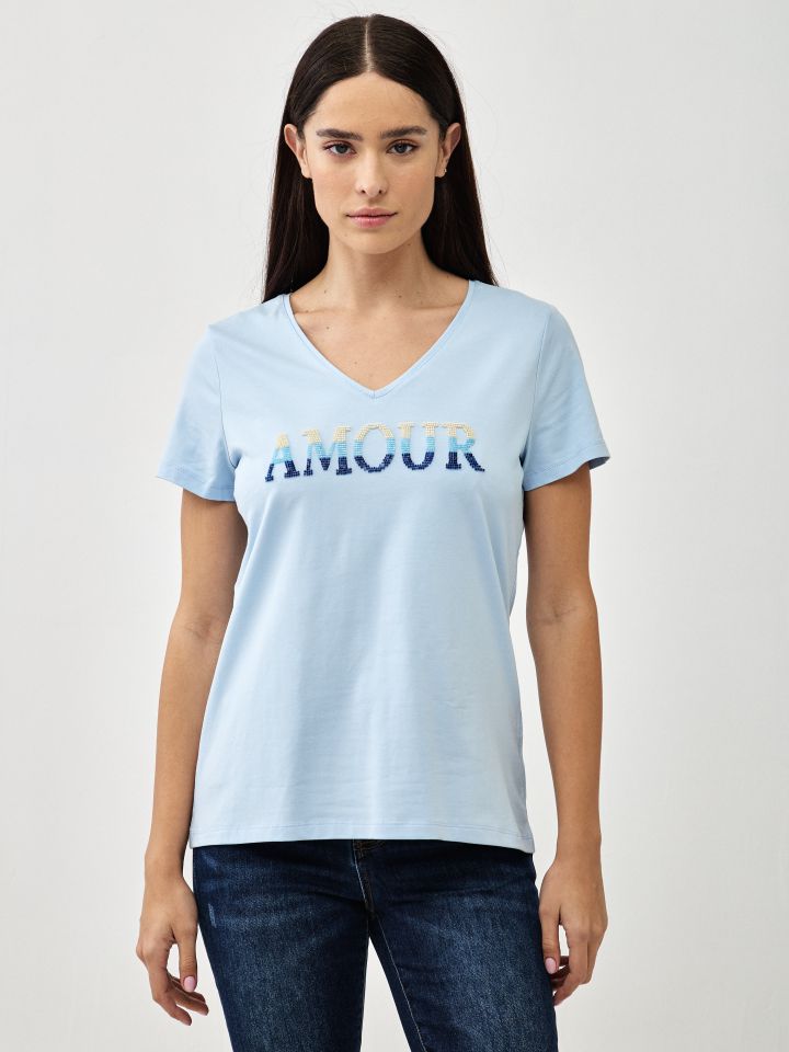 חולצה PROMO V AMOUR בצבע תכלת אורלי