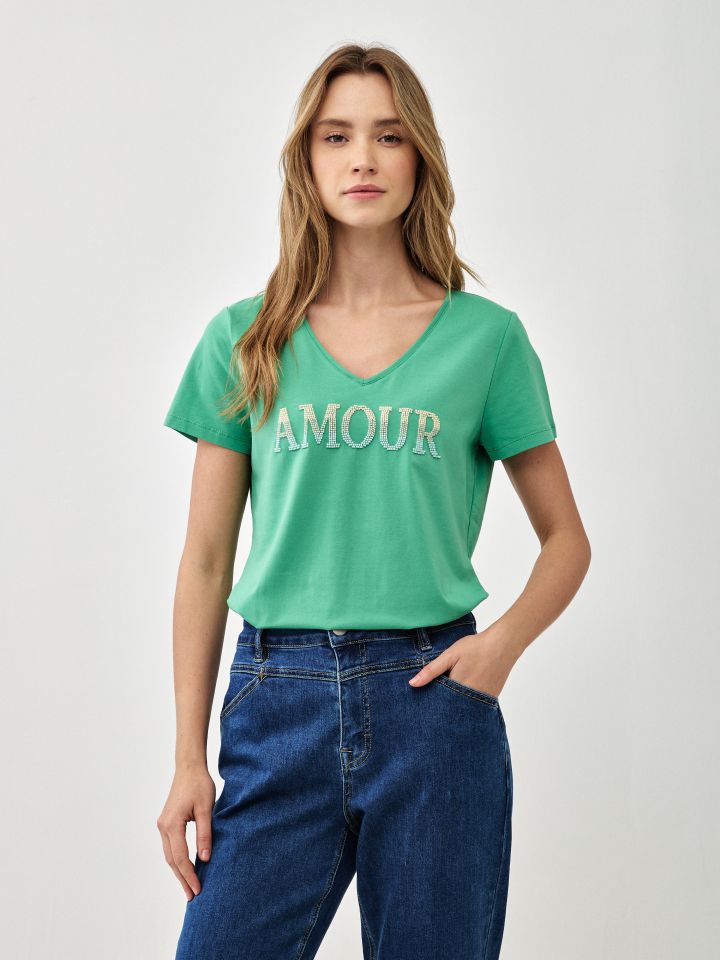 חולצה PROMO V AMOUR בצבע ירוק דשא