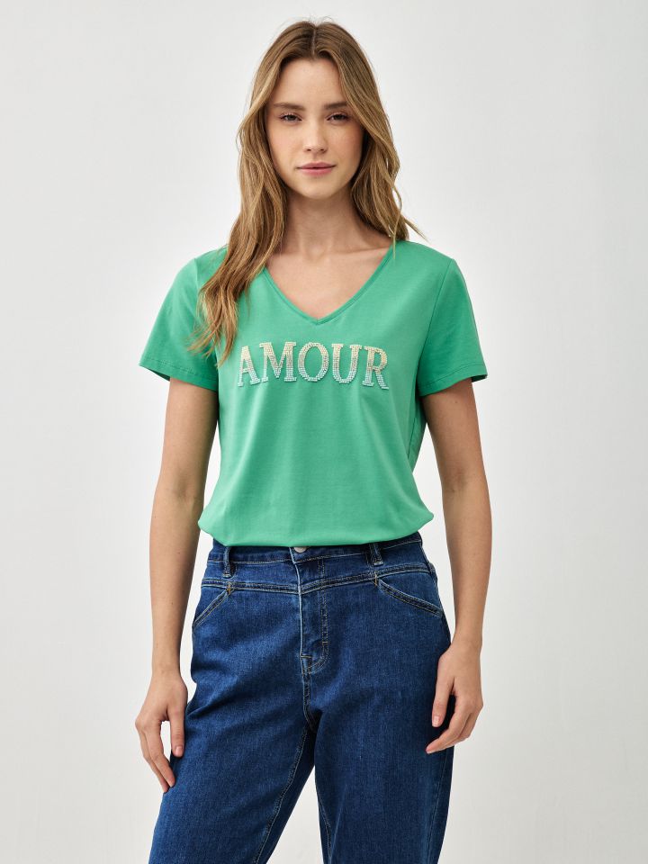 חולצה PROMO V AMOUR בצבע ירוק דשא