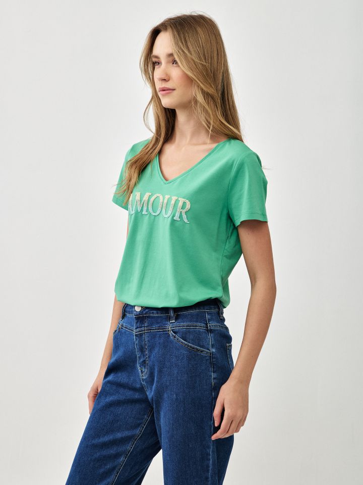 חולצה PROMO V AMOUR בצבע ירוק דשא