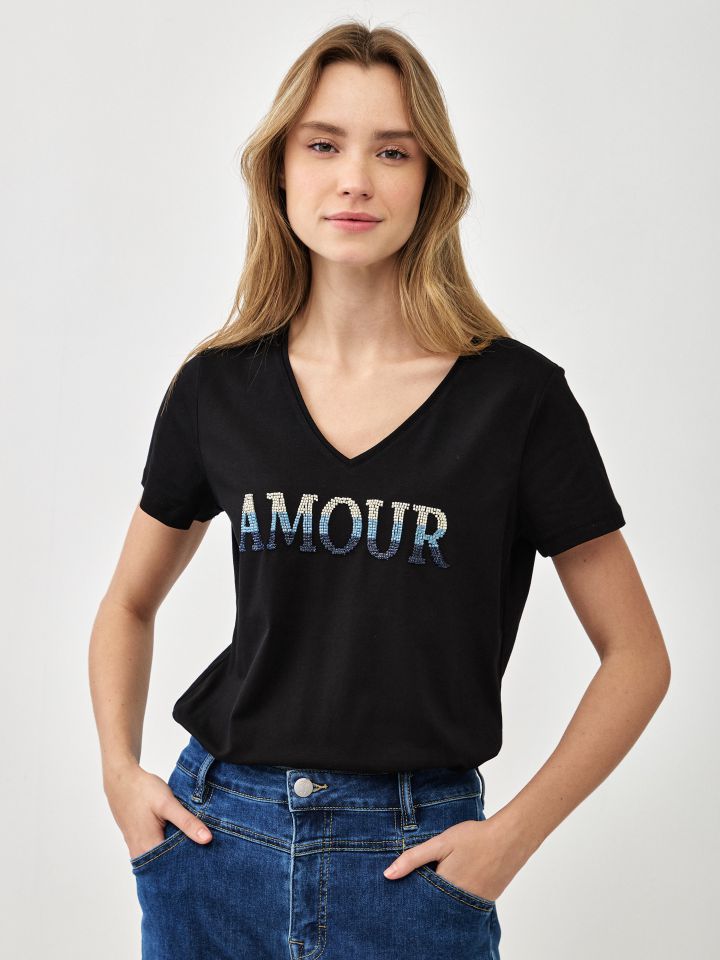 חולצה PROMO V AMOUR בצבע שחור
