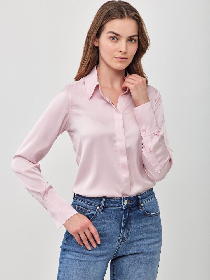 חולצה סטן מכופתרת PROMO בצבע ורוד חדש