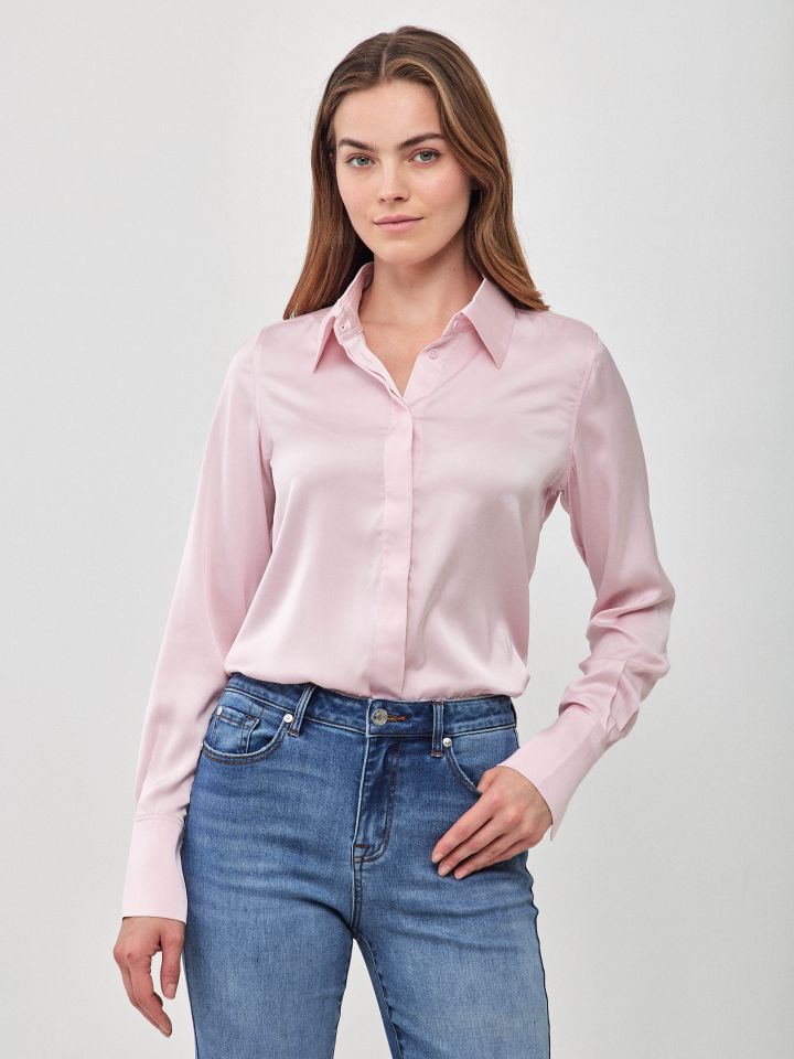 חולצה סטן מכופתרת PROMO בצבע ורוד חדש