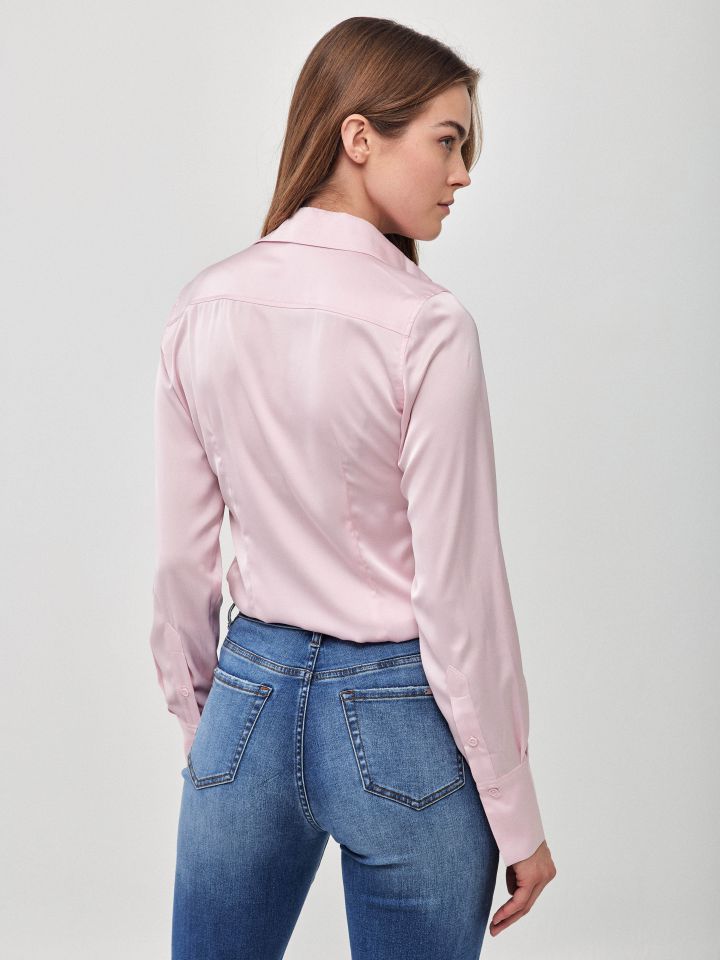 חולצה סטן מכופתרת PROMO בצבע ורוד חדש