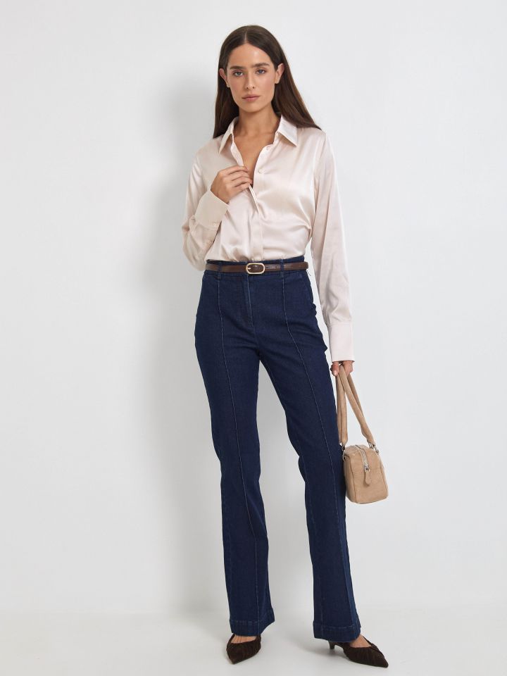 חולצה סטן מכופתרת  PROMO בצבע בייז’