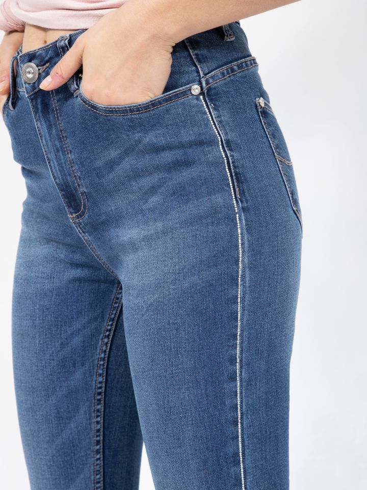 מכנסי ג’ינס יהלומים לאורך, בצבע ג’ינס