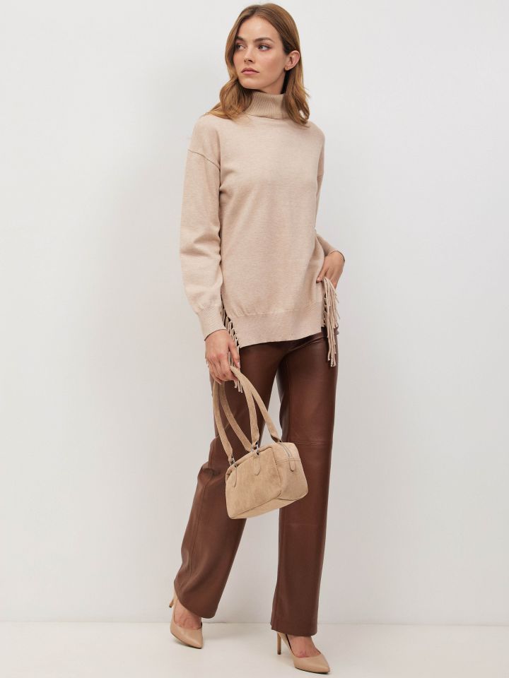 מכנסיים דמוי עור חמישה כיסים בצבע קפה