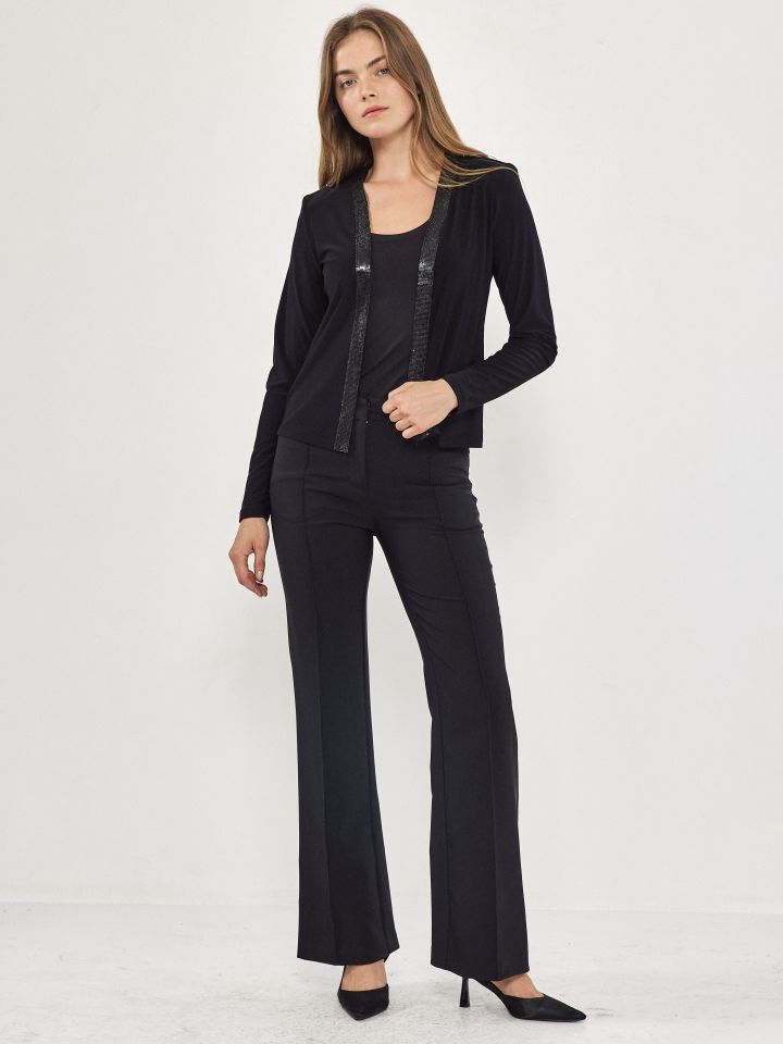 מכנסיים COMO כיסי אלכסון בצבע שחור