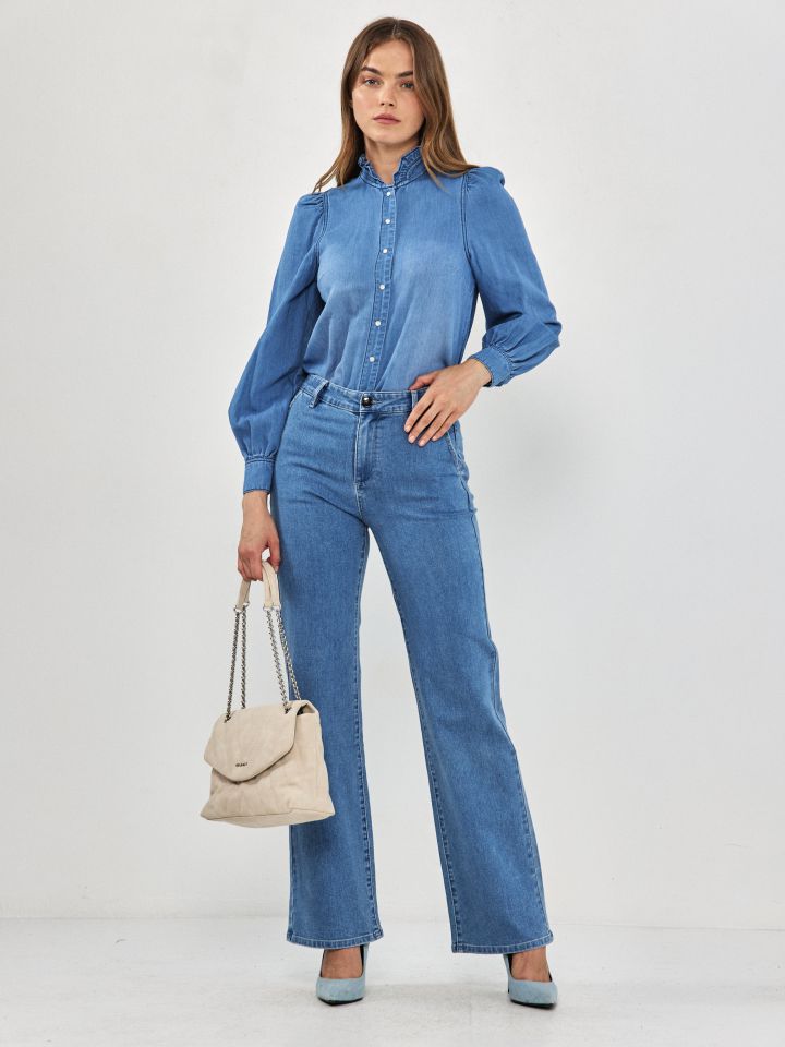 מכנסיים ג’ינס כיסי צד PROMO בצבע ג’ינס בהיר